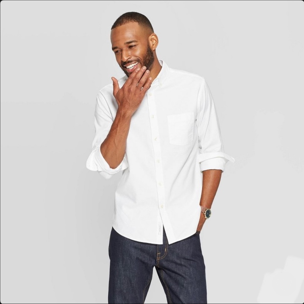 Goodfellow & Co. Standard Fit Stretch Oxford Long Sleeve White Button Down Shirt